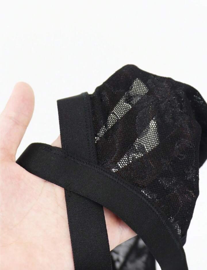 Noir Lace Cross-Strap Thong